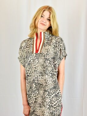 Entro Dress Leopard, Animal print, red Stripe Casual NWT